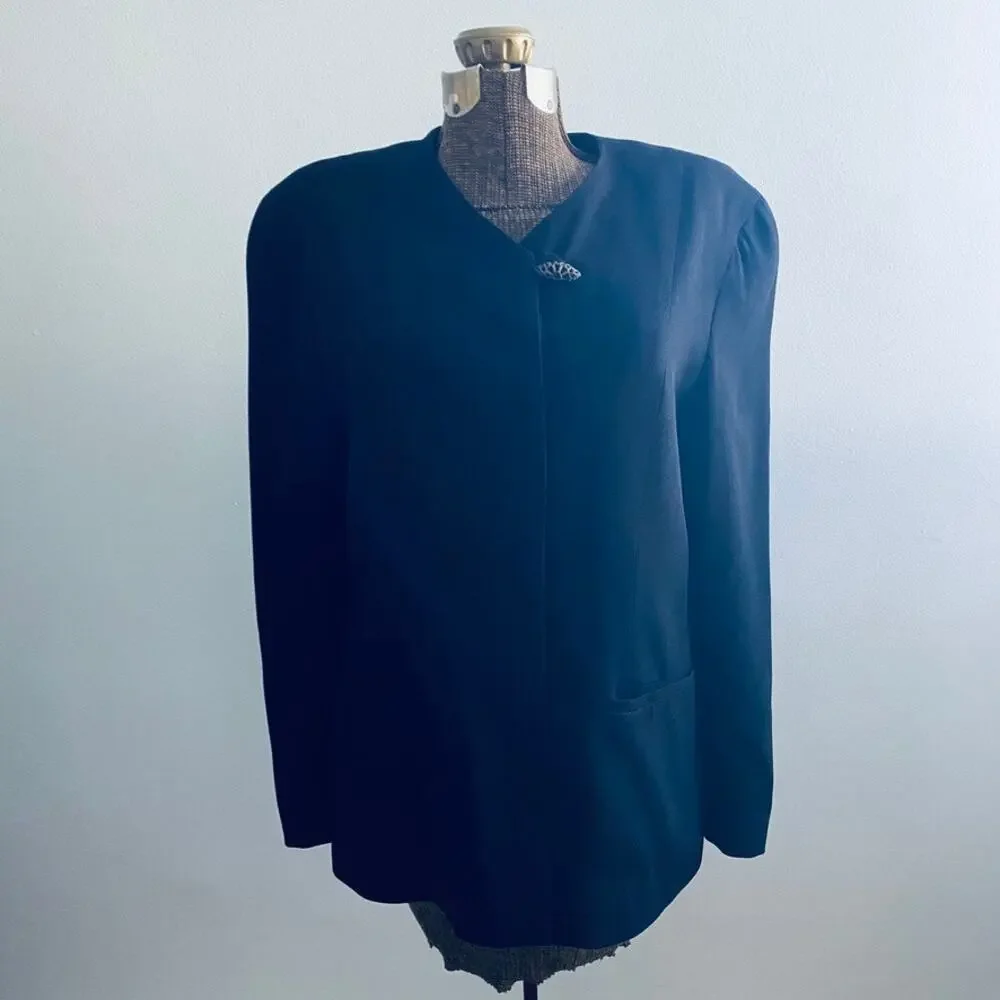 Vintage Christian Dior black collarless blazer